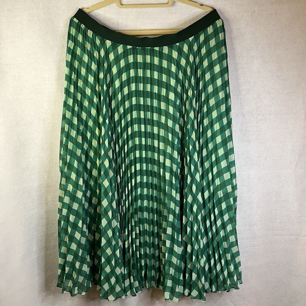 Gorman Skirt Women's Size 18 Green A-line Check Pleated Midi Elastic Waist NWOT‎